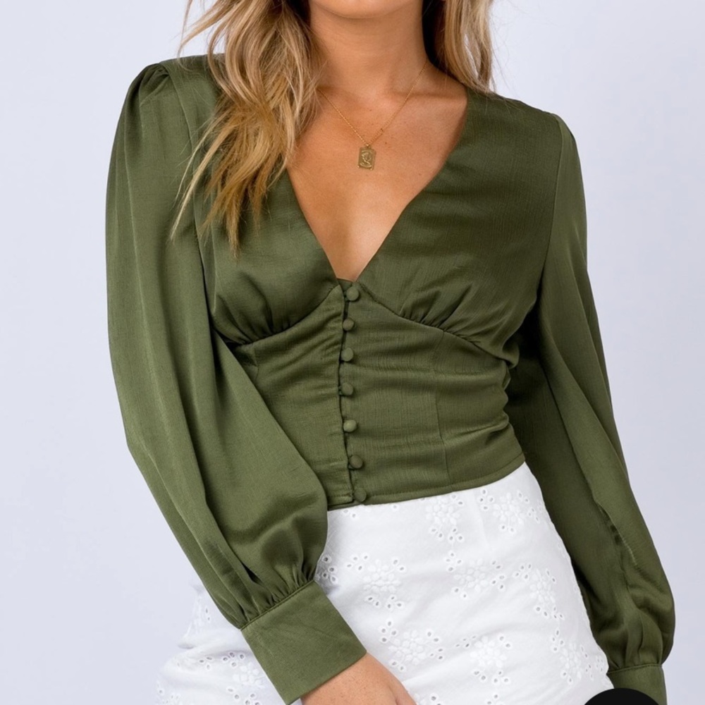 Khaki button down top army green